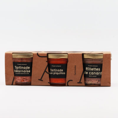 Coffret : tartinade à la béarnaise, tartinade aux piquillos, rillettes de canard